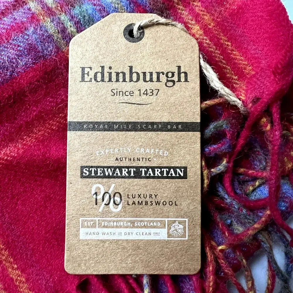 edinburgh men’s scarf 100% wool red pink purple yellow New D1